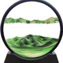 3D Dynamic Sand Art Liquid Motion, Moving Sand Art Picture Round Glass 3D Deep Sea Sandscape in Motion Display Flowing Sand Frame Relaxing Desktop Home Office Work Decor (7, Green)