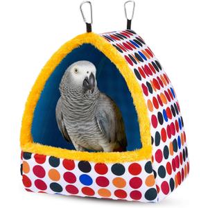 10x10x12in Extra Large Winter Warm Bird Nest for Cage, Hanging Bird Bed with Support Board, Comfortable Hideaway Sleeping Hammock House Hut Gift for Parrot Parakeet(Colorful Polka Dot Style)