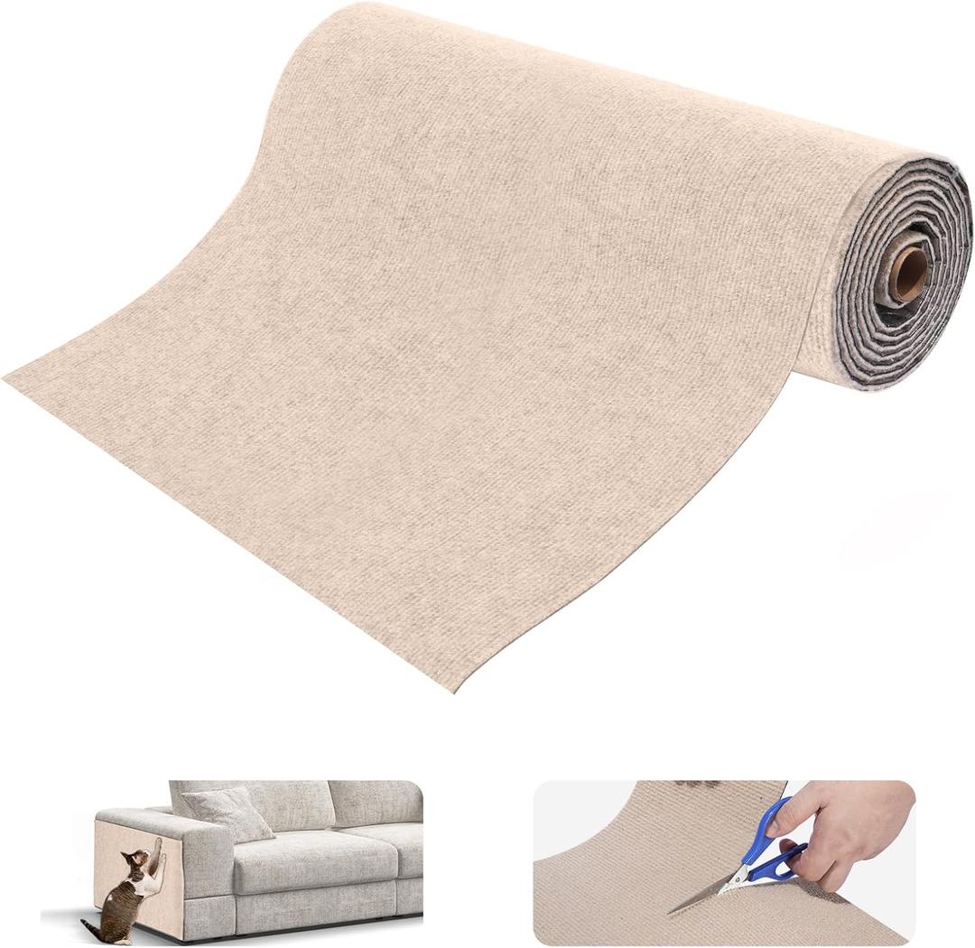 Cat Scratching Mat, Self-Adhesive Cat Scratch Furniture Protector, Trimmable DIY Cat Wall Climbing Carpet, Cat Couch Protector, Cat Scratching Pad Replacement (Khaki, 78.7"x15.8")