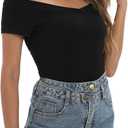 Sarin Mathews Womens Shirts Off The Shoulder Tops Sexy V Neck Slim Fit Shirts Tops Blouses (Black, S)