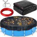27.8 Ft Round Leaf Cover for Above Ground Pool, Durable Black Safety Screen Mesh Tarp Cover with Winch & Cable with Winch & Cable for Leaves and Debris for 24 Ft Round Pools, 27'11"