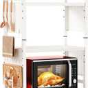 Microwave Stand, 3-Tier Expandable(17.4"-27.4") Microwave Oven Rack, Heavy Duty Adjustable Shelf with 9 hooks, Kitchen Organizer Storage Shelves for Pantry, Countertop, Coffee Bar, Office, Dorm, White