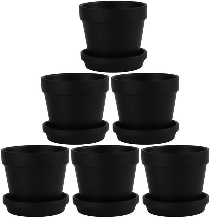Fcacti 6 Pack Black Terra Cotta Pots with Saucer, 4.5 Inch Clay Planters with Drainage Hole for Indoor/Outdoor Plants, Succulent, Cactus, Flower Pots