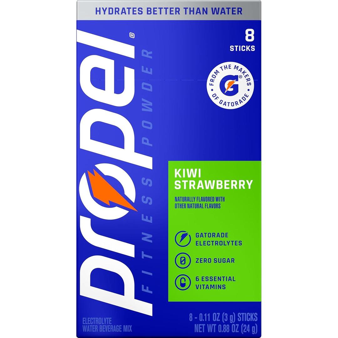 Propel Electrolyte Enhanced Water Drink Mix Powder Packets, Kiwi Strawberry, Zero Calorie & Zero Sugar Hydration with Electrolytes and Vitamins C & E, (8 Packets), BBD 05/08/2027