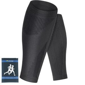 Calf Compression Sleeves for Men Women, Premium Hyper-Elastic Fabric, Non-Slip Double-Cuff Breathable Lower Leg Sleeves, Effective for Shin Splint, Calf Pain Relief, Muscle Recovery, Sports Workout, Large (Black, L)