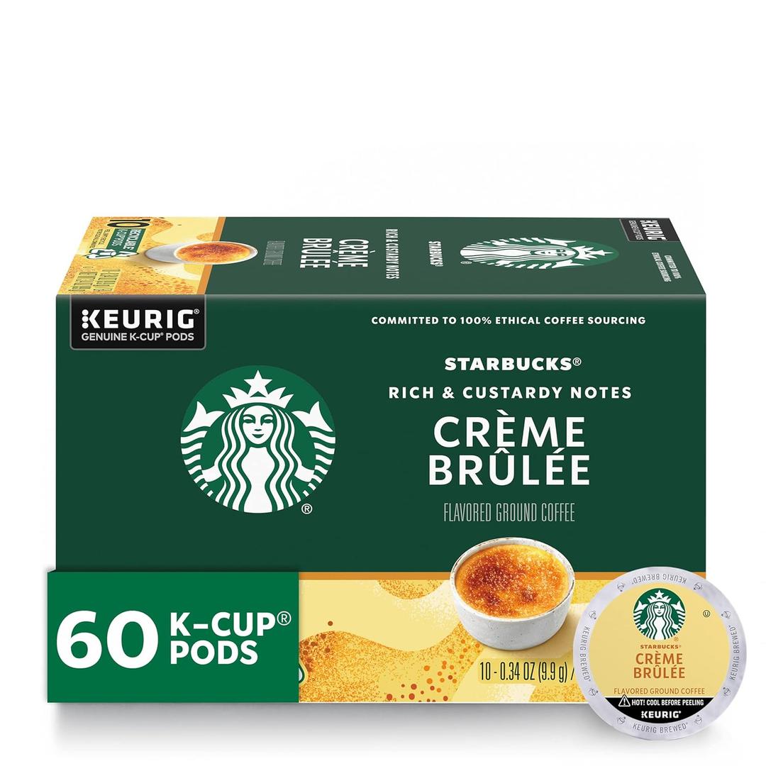 Starbucks K-Cup Coffee Pods, Crème Brûlée Flavored Coffee, Naturally Flavored, 100% Arabica, 6 boxes (60 pods total), Best By: 09/16/25