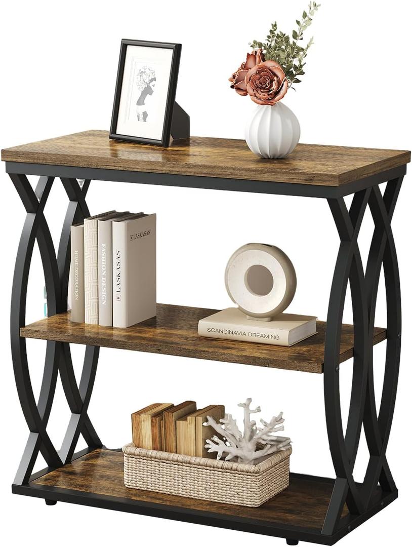 End Table, Narrow Side Table, 3-Tier End Table with Metal Frame, Living Room Side Table with Storage for Couch, Sofa, Bedroom, Small Spaces, Easy Assembly, 23.6"D*11.8"W*23.6"H, Rustic Brown, 23.62*11.81*23.62in