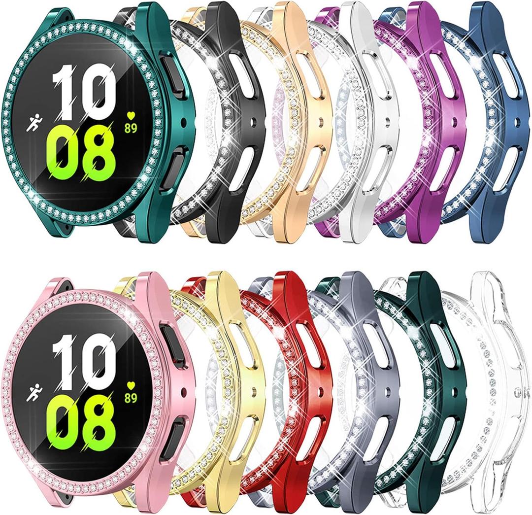 [12Pack] RICHONE Compatible with Samsung Galaxy Watch 5/Galaxy Watch 4 44 mm Screen Protector Case, Bling Diamonds All-Around Protective Soft Cover Accessories for Women Men (SM-R910, SM-R870)