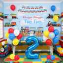 Chugga Chugga Two Two Party Decorations,Train 2nd Birthday Party Supplies, 2nd Birthday Decorations for Boys Include Banner, Tablecloth, Balloons, Cake Topper, Train Birthday Supplies