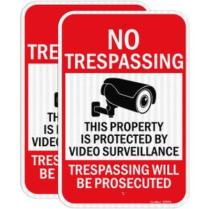 GicnKeuz Large Video Surveillance Signs, 18x12 Inches No Trespassing Sign Private Property Sign,Engineer Grade Reflective Aluminum, Fade Resistant,Indoor or Outdoor Use (2-Pack)