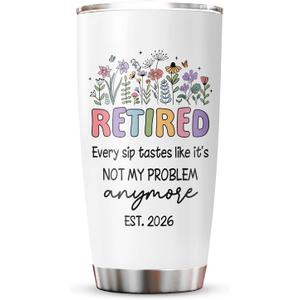 Retirement Gift for Woman Man 2026 Tumbler 20oz, Retired/Going Away/Leaving Gifts for Women/Men/Coworker/Teacher, Happy Retirement Party Decorations White Cup