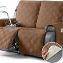 TAOCOCO 100% Waterproof Loveseat Recliner Cover, Non Slip Split Recliner Couch Cover with Elastic Straps, Washable Reclining Sofa Cover Furniture Protector for Kids, Pets(2 Seater, Brown)