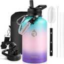 Insulated Water Bottle 64 oz, Triple Wall Vacuum Stainless Steel (Cold for 48 Hrs), Leak Proof & Non-BPA, Half Gallon Water Flask Jug with Paracord Handle & Straw Spout Lids, Hydrangea