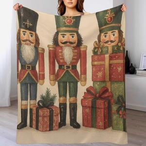 Kumikumi Nutcrackers Presents Throw Blankets Christmas Flannel Blanket Xamas Blankets for Home Bed Sofa Couch 4050 Inch