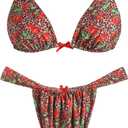 ZAFUL Bikini Sets for Women Triangle Bow Decor Ruffle Straps Lace up Swimsuit 2 Pieces High Cut Bathing Suits (Large, 2-cherry Red)