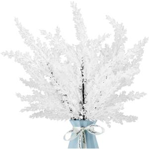 3 Pcs Snowy Artificial Cedar Picks Stems White Frosted Branches Faux Cedar Twigs Christmas Tree Picks and Sprays for Winter Season Arrangement Centerpiece Christmas Holiday Decor (White, 3)