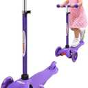 ChromeWheels Mini Scooter for Toddlers, Deluxe 3-Wheeled Scooters for Kids, 4 Adjustable Height Glider with Kick Scooters, Lean-to-Steer with LED Light-Up Wheels for Ages 3-6 Girls Boys (Purple)
