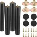 4 Pcs 12 Inch Furniture Legs, Black Solid Wood Table Legs 12 Inch, Round Couch Legs, Cabinet Legs Replacement Wood Legs for Furniture