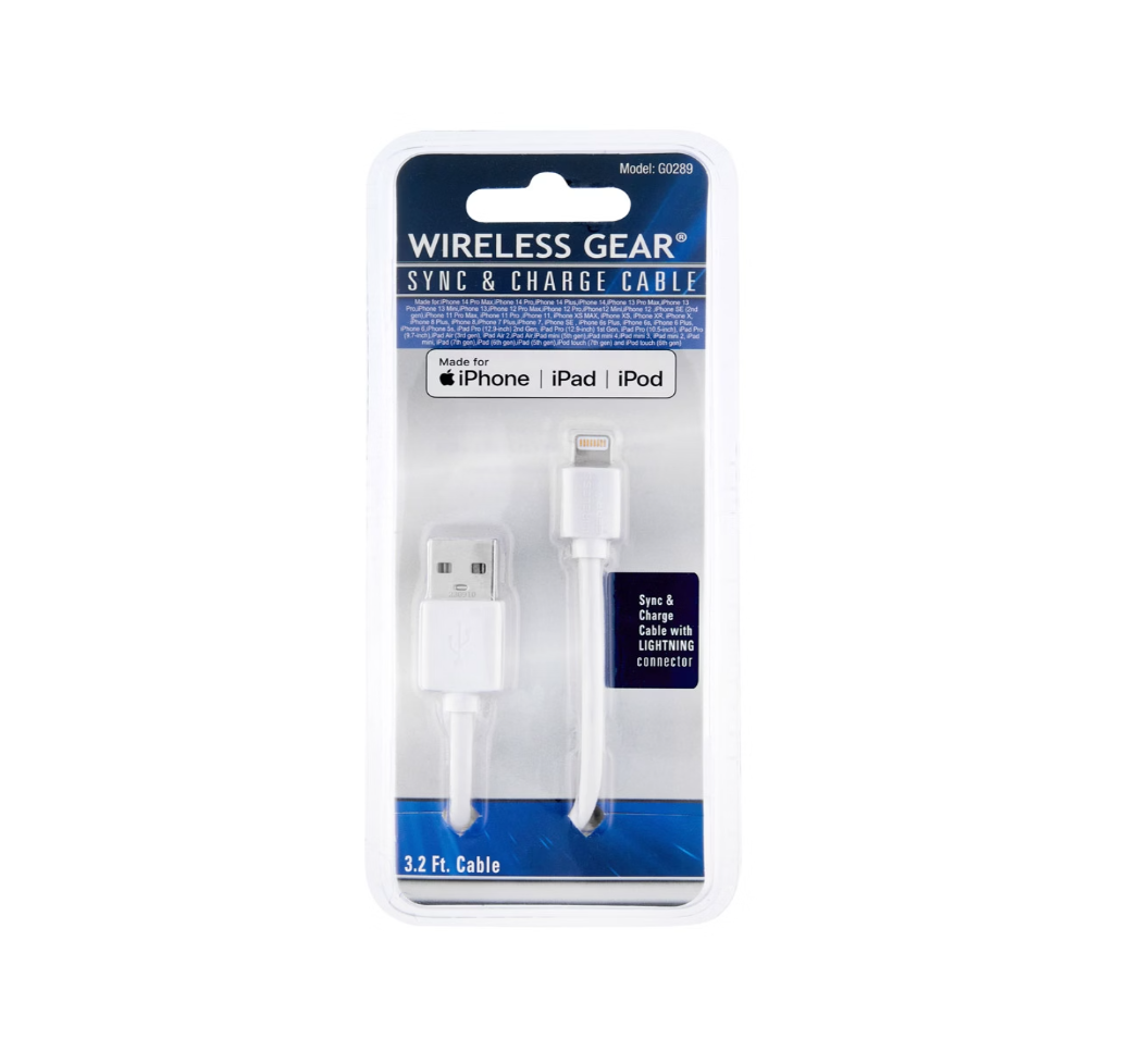 Wireless Gear Sync & Charge Cable, White - 3.2 ft