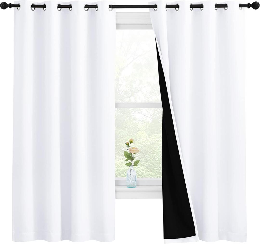 NICETOWN White 100% Blackout Lined Curtains, 2 Thick Layers Completely Blackout Window Treatment Thermal Insulated Drapes for Kitchen/Bedroom (1 Pair, 55 inches Width x 68 inches Length Each Panel) (55"W x 68"L (Pack of 2), Pure White)
