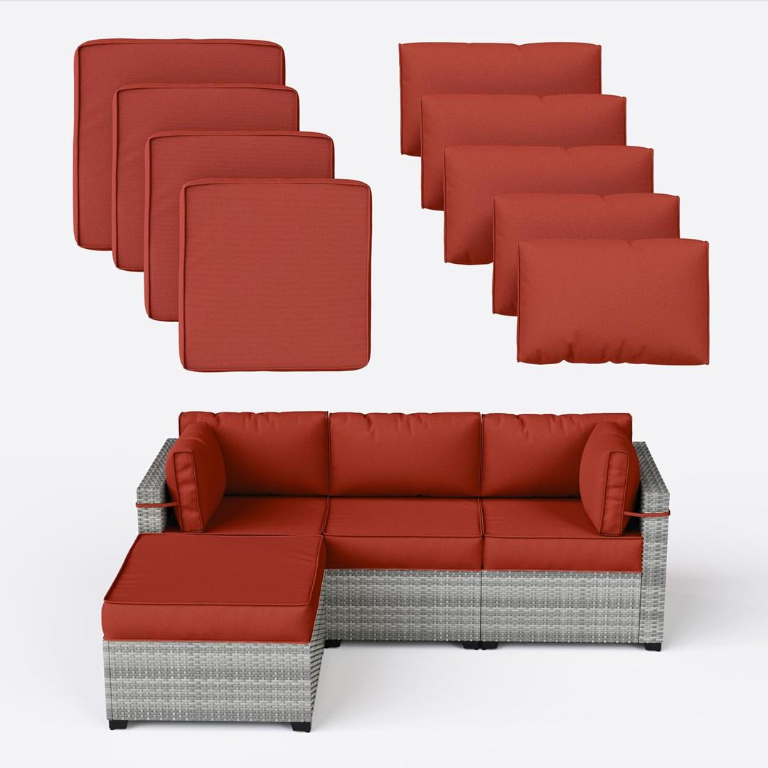 9 Pcs Outdoor Patio Cushions Covers Replacement Waterproof with Zipper for 5 Pcs Patio Furniture Set, Covers Only (Terra Red)