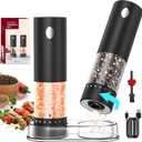 CIRCLE JOY Electric Salt and Pepper Grinder Set Rechargeable Salt and Pepper Mills with 6-Level External Adjustable Coarseness, White LED Light and Storage Base, Black