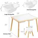 Asweets Sensory Table for Toddlers, Indoor Table with Storage Bins, Kids Play Activity Desk with 3 White Bins & 2 Chairs for Boys Girls Gift, 29''L x 20''W x 21''H, 1 Large Bin + 2 Small Bins + 2 Chairs