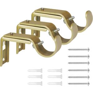 Curtain Rod Bracket Heavy Duty Adjustable Window Hardware Rod Holders Hanger for 1 inch Rods, Set of 3 (Gold-Adjustable)