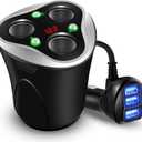 Skyocean Adaptador de corriente divisor de encendedor de cigarrillos de 3 enchufes + 3 cargadores USB para automvil de 120 W, 12 V/24 V CC con medidor de voltios, interruptor de encendido/apagado (Negro+Negro)