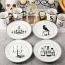 8 Pcs Halloween Dinnerware Set 8'' Vintage Halloween Plates and 11 oz Mugs Ceramics Vintage Dessert Plates and Coffee Mug Gothic Dinnerware for Indoor Outdoor Use Dinner Gift