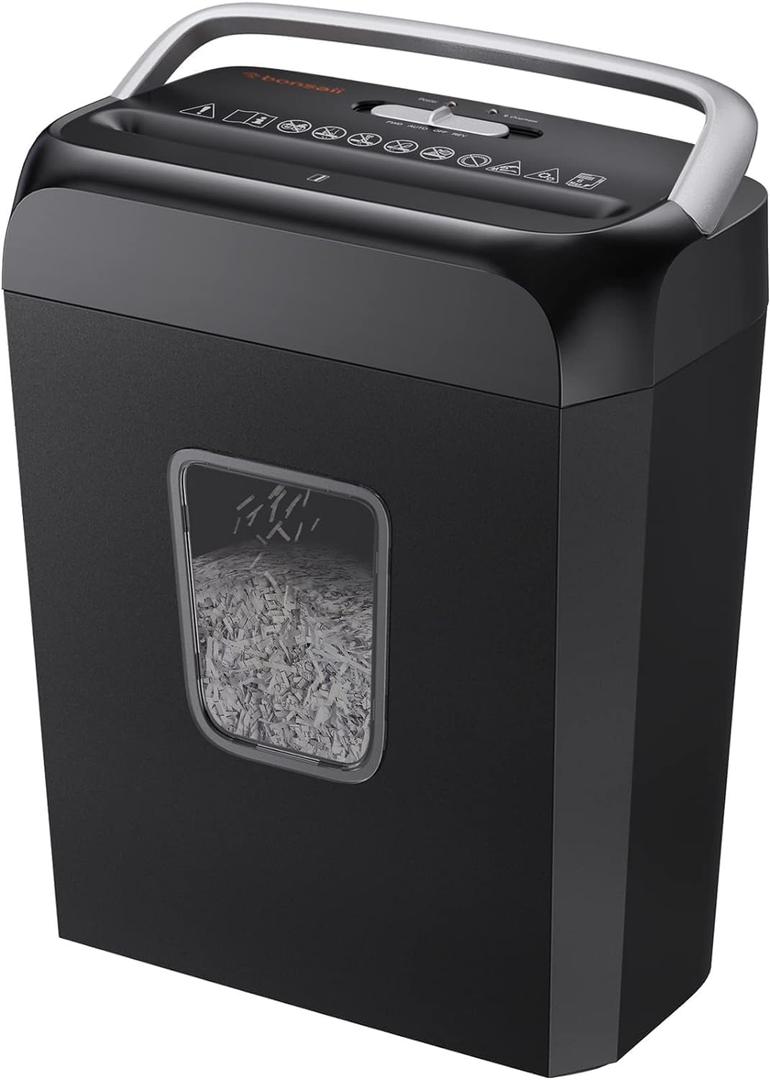 Bonsaii Paper Shredder for Home Use, 3.4 Gal Wastebasket, 6-Sheet Crosscut Paper and Credit Card Shredder for Home Office with Handle for Document,Mail,Staple,Clip (C237-B) (Black Crosscut (Upgrage))