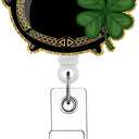 Coin Jar St Patrick's Day Badge Reel, Lucky Gift Sparkle Glitter Clover Shamrock Retractable Badge Holders for Office Worker Doctor Teacher School Nurses Students