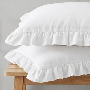 2 Pack Ruffled Gingham Pillow Covers, King Size, White, 20x36 inch