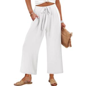Caracilia Womens Wide Leg Palazzo Pants Cropped High Waisted 2026 Summer Casual Loose Lounge Flowy Travel Work Trousers, XXL