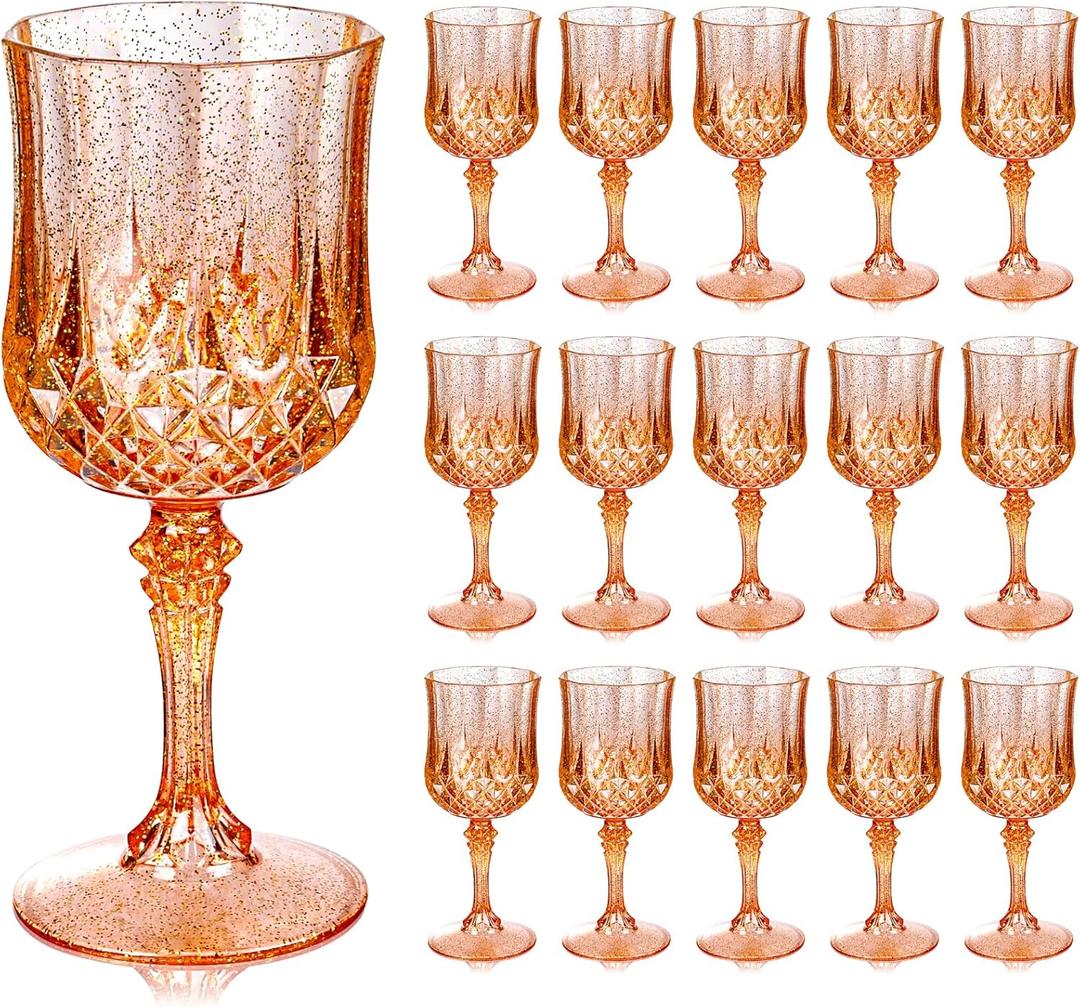 Ciaell 24PCS Amber Plastic Wine Glasses - 7 Oz Amber Vintage Drinking Glasses - Disposable Water Goblets Set for Party Wedding, Bar, Wine, Beer