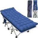 Cot Camping Cot with Thick Pad Cots for Sleeping Camping Bed Folding Cot 450LBS(Max Load) Comfortable Double Layer Oxford Heavy Duty with Carry Bag for Home Outdoor Travel (Standard, Standard Blue)