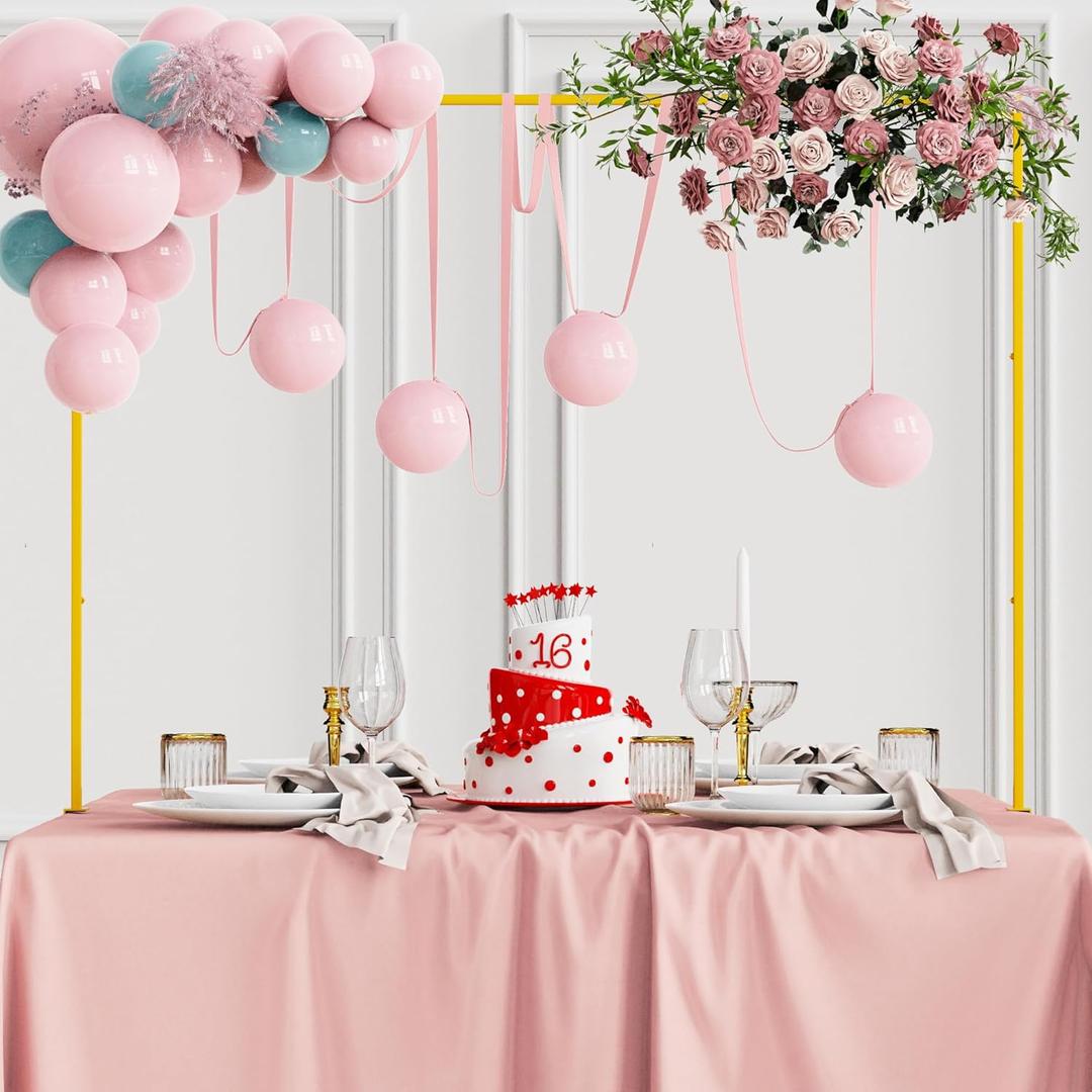 Fomcet Over The Table Rod Stand with Clamps Gold Adjustable Tables Arch 13''-42'' Tall 29"-98" Length Metal Table Arch Stand for Wedding Birthday Party Halloween Christmas Decoration