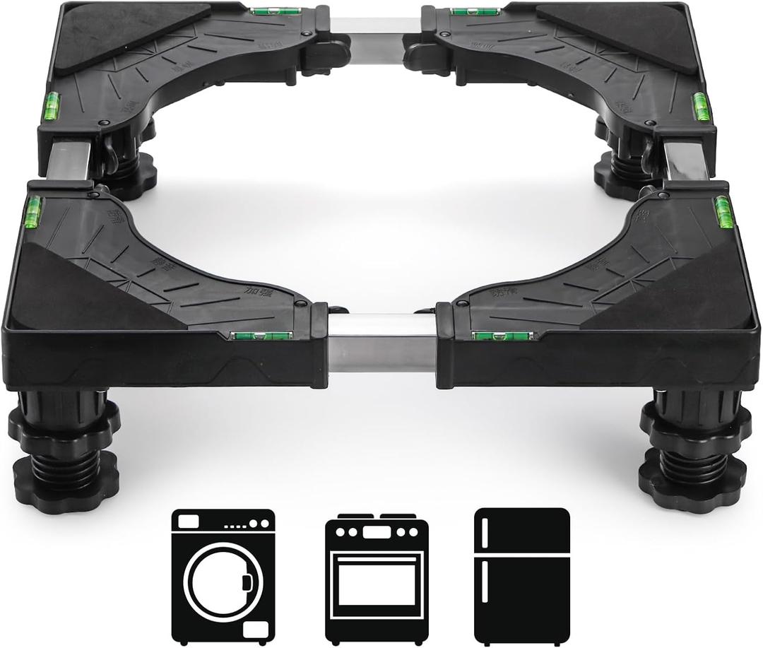 Hacaroa Mini Fridge Stand with 4 Strong Feet, Universal Refrigerator Stand Riser Adjustable Washer and Dryer Pedestals, Multi-functional Washing Machine Base for Small Appliance, Black