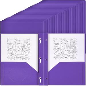Yeaqee 150 Pack Plastic Folders with Prongs Heavy Duty Plastic 2 Pocket Folder with 3 Prongs, Business Card Slot for Back to School Office Home 11.6 x 9.5 Inch (Purple)