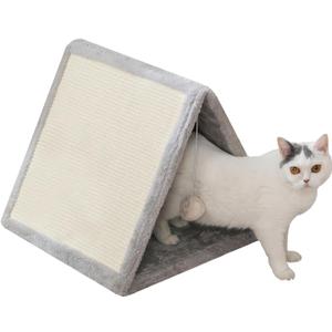 LUCKITTY Cat Scratching Pad - Sisal Shell and Gray Soft Plush Lining with a Plush Toy Ball, Cat Claw Sharpener - Protect Furniture - 15.7"x17.3"x18.5"