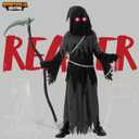 Spooktacular Creations Glowing Eyes Grim Reaper Costume for Kids, Halloween Costume for Boys, Halloween, Dress-up Party (Black)