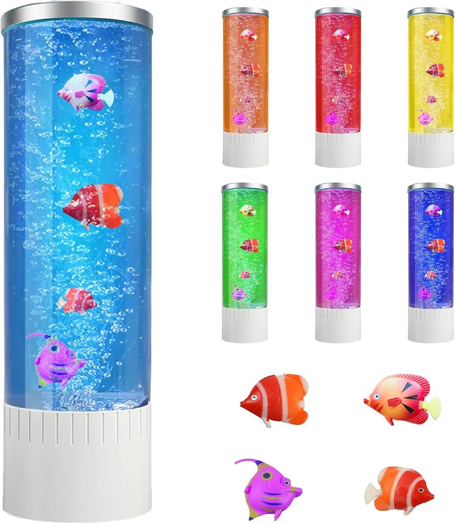 Brewish Bubble lamp | 7 Color Changing LED Lamps | Fake Aquarium Night Light | Artificial Fish Tank with Moving Fishes | Home Decor, Ideal Gift for Kids, Adults, Sensory Lights for Autism & ADHD