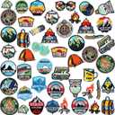 48 Pcs Camping Iron on Patches Adventure Outdoor Hiking Embroidered Patches Decoration Iron on Motif Applique Decor for DIY Costume Hats Backpack Party Favors(Camping)