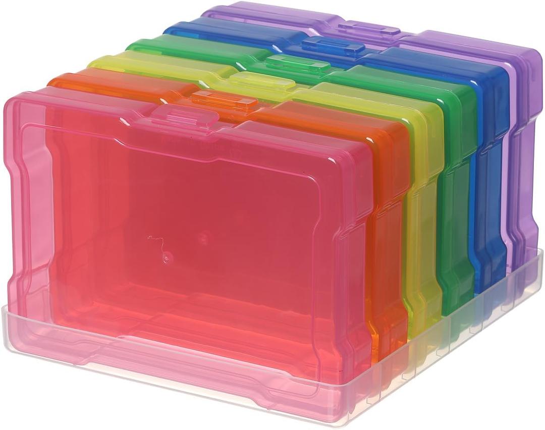 novelinks 6 Pack 4x6 Photo Storage Boxes  Multi-Colored Plastic Organizer Cases with Lids  Picture Storage Containers for Photos, Crafts, Cards & Scrapbooking (Color 1Pack)