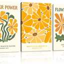 Framed Boho Flower Power Canvas Wall Art Retro Gallery Floral Prints 70s Inspired Botanical Painting Posters Colorful Vintage Picture Room Decor Aesthetic Bohemian Wall Art for Bedroom Living Room Office16x24 Inchx3 (Canvas Yellow-2pcs)