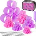 6 Size Hair Rollers for Women, 62 Pcs Rollers Hair Curlers for Blowout Look Long Medium Short Hair, Jumbo Large Medium Small Self Grip Curlers with 36 Roller 24 Clips 1 Storage Bag (Pink+Purple)