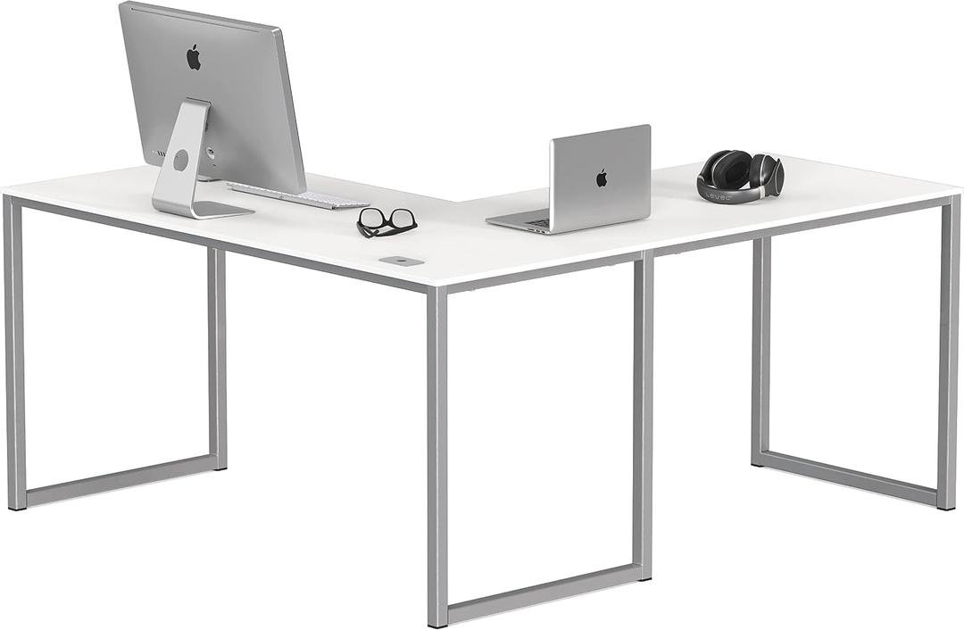SHW Mission 55 x 60 Inches L-Shape Home Office Computer Desk, White, 55-Inch L-Shaped
