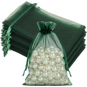 joycraft 50Pcs Dark Green Organza Bags - 4x6 In Party Favor Drawstring Mesh Pouch, Sheer Organza Jewelry Bags for DIY Craft, Christmas Gift, Small Business, Wedding Favor