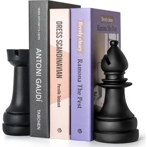Chess Book Ends for Shelves  Elegant Decorative Bookends for Heavy Books, Office & Living Room Decor  Modern Shelf Organizer and Gift for Book Lovers by ROOKMATE (Matte Black, Opera Mate)