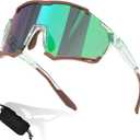 AMBEYE Sports Sunglasses  UV400 REVO Mirror Lens, Ultra-Light TR90 Full Frame, Adjustable Nose Pads, Anti-Slip Arms  Cycling Running Hiking Triathlon  green